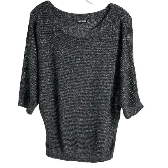 Express Women's Pullover Sweater L Gray Metallic 3/4 Sleeve - Picture 1 of 9